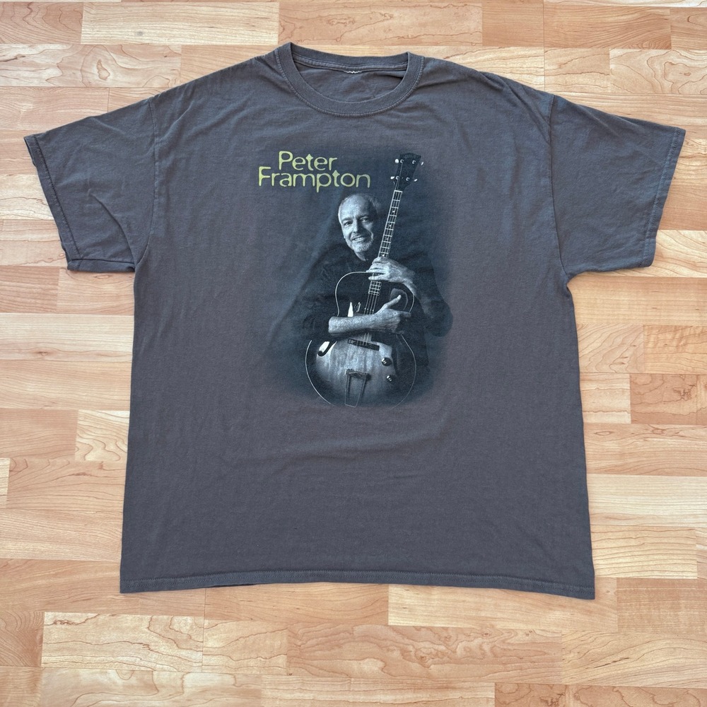 Peter Frampton RAW 2016 Tour T-Shirt Mens Gray Graphic Concert Tee Short Sleeve